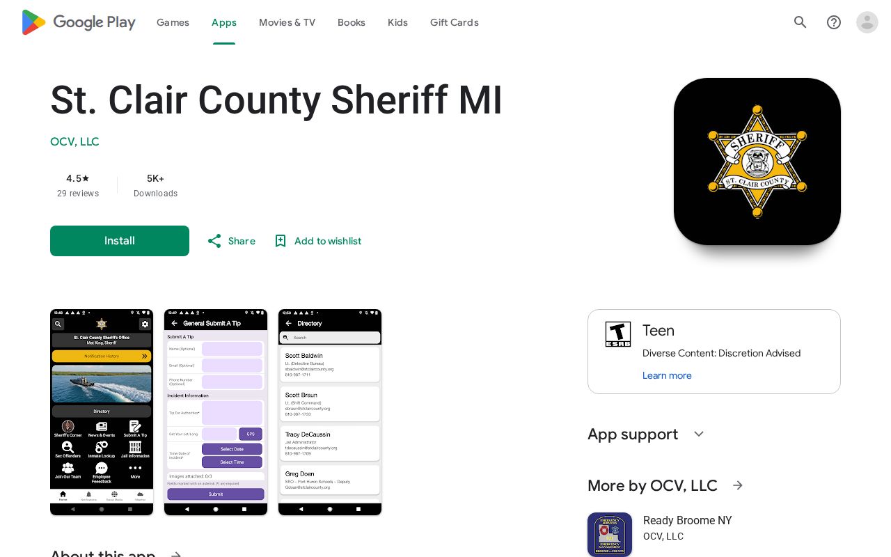 Official St. Clair County Sheriff Michigan Android application listing